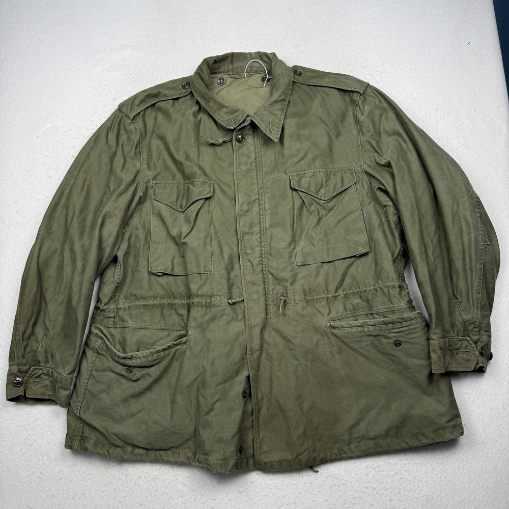 Vintage M-1951 US Army Field Jacket Mens XL Green Cotton Canvas Military